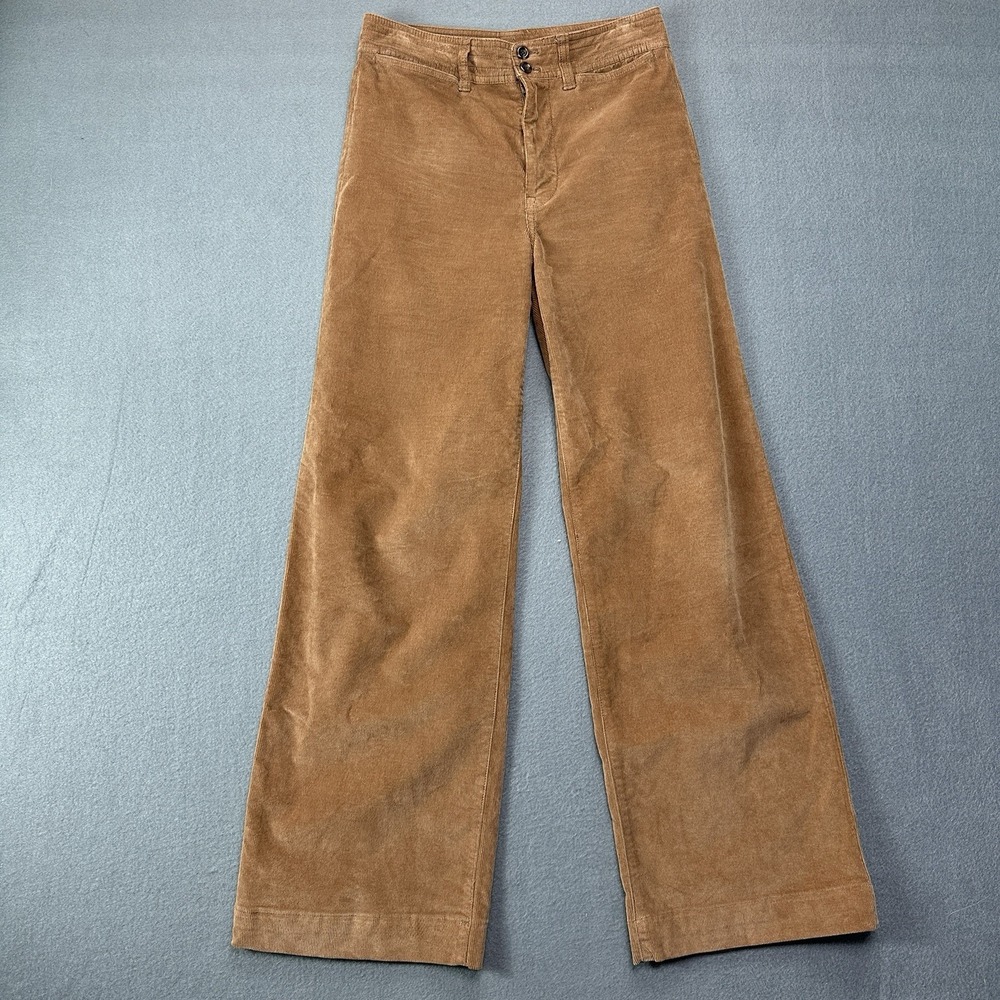 Faherty Womens Size 27 Reg Brown Stretch Corduroy High Rise Wide Leg Pant